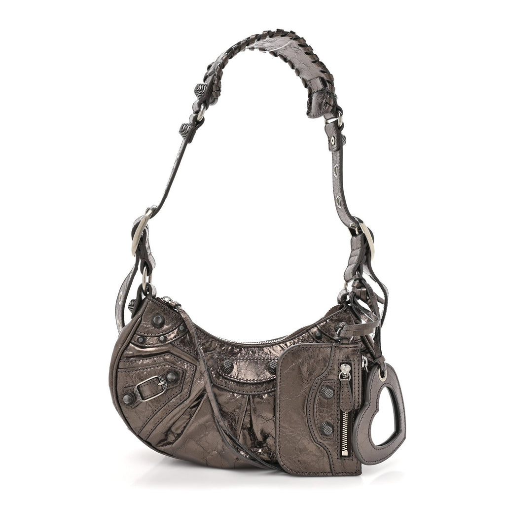 Balenciaga Metallic Agneau Arena Le Cagole Shoulder Bag XS Dark Bronze