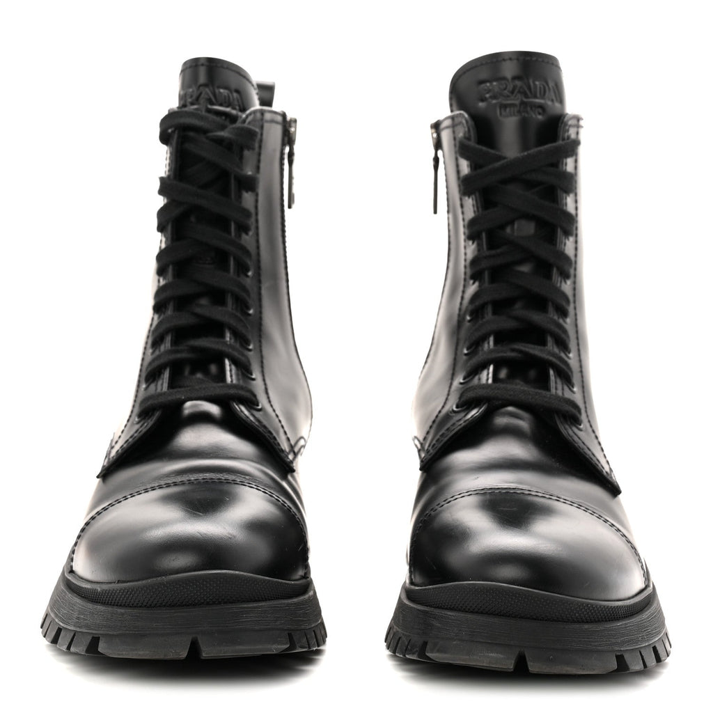 Prada Spazzolato Captoe 30mm Combat Boots 39 Black