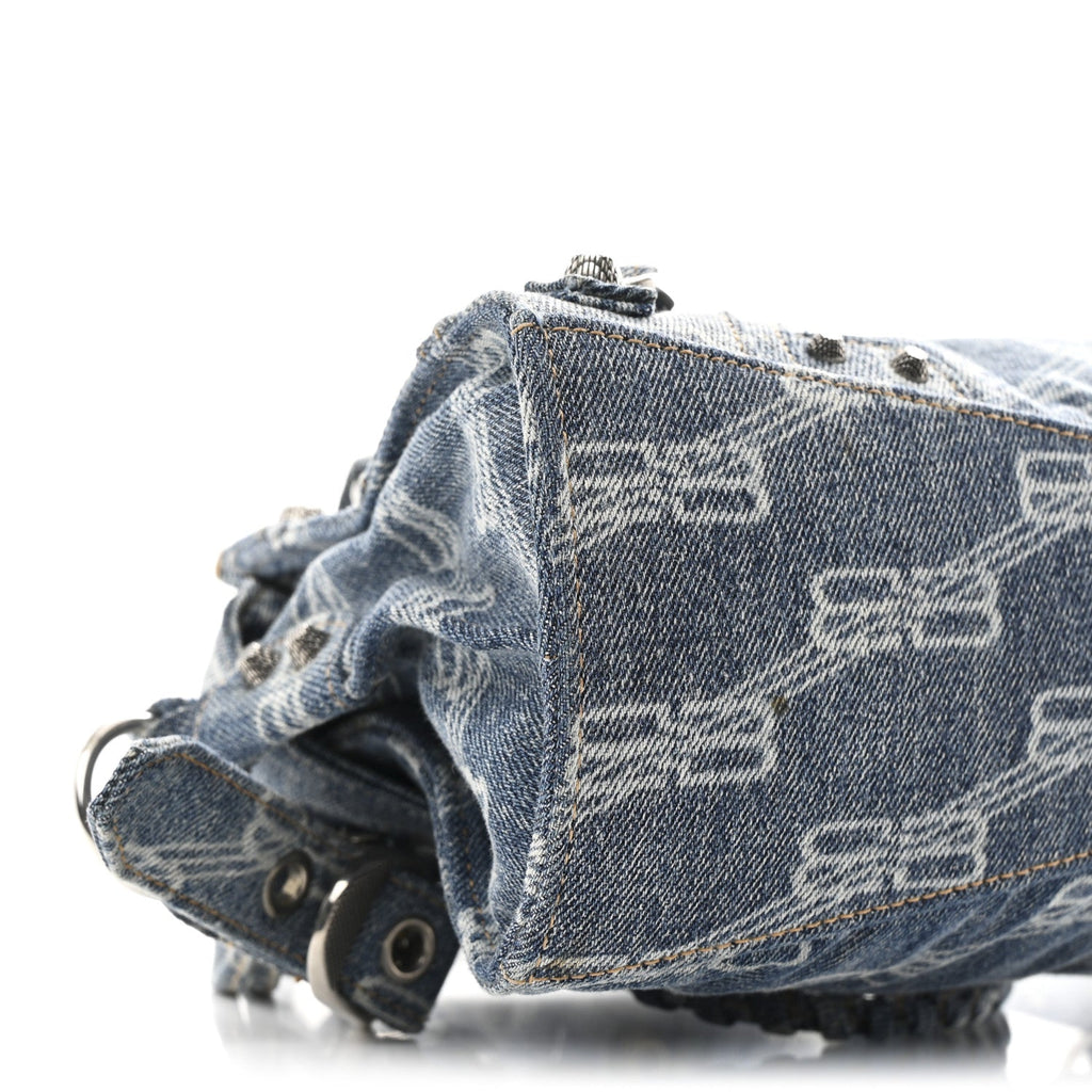 Balenciaga Denim BB Monogram Neo Cagole Handbag XS Blue