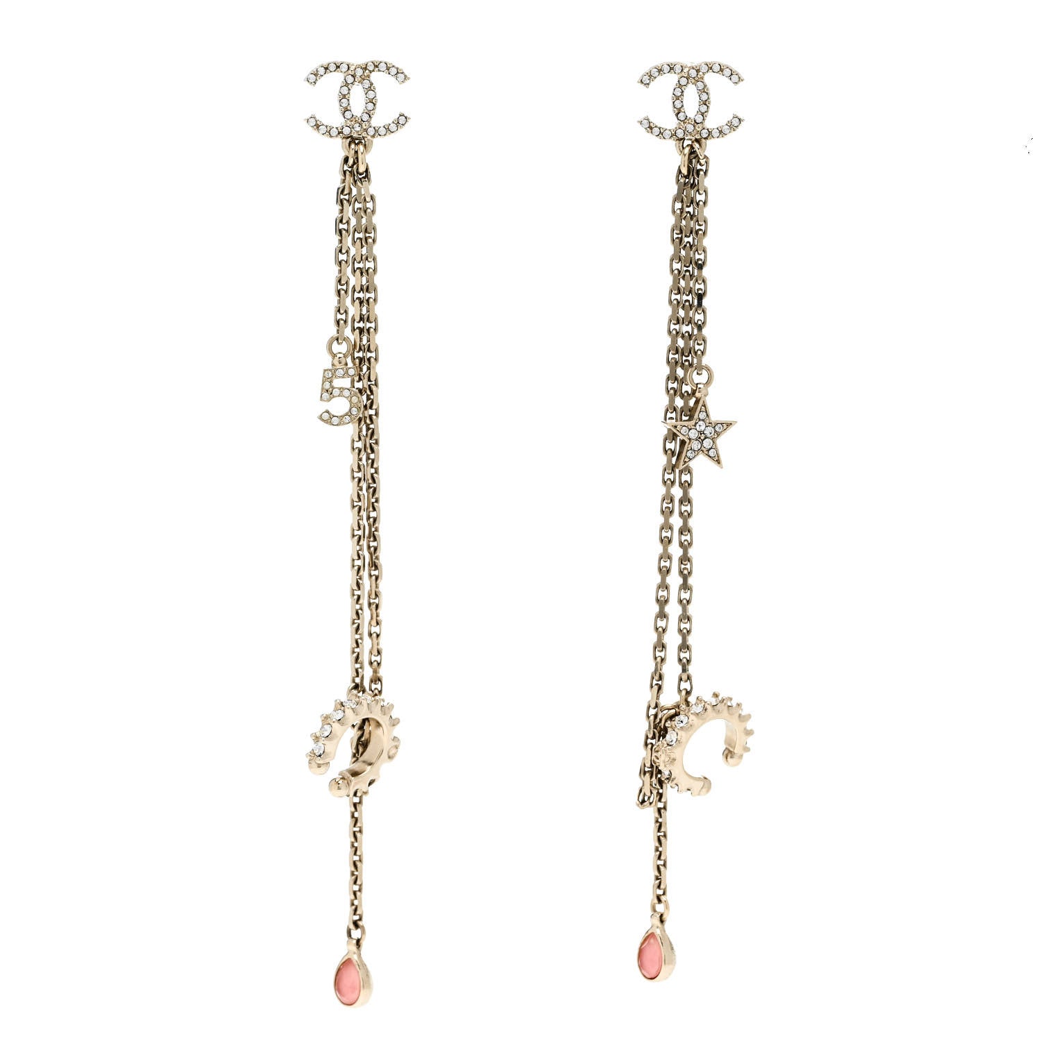 Chanel Crystal Star 5 Drop CC Earrings Gold