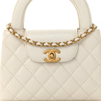 Chanel Shiny Aged Calfskin Quilted Nano Kelly Shopper White
