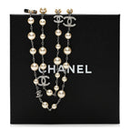 Chanel Graduated Pearl Crystal CC Long Necklace Silver