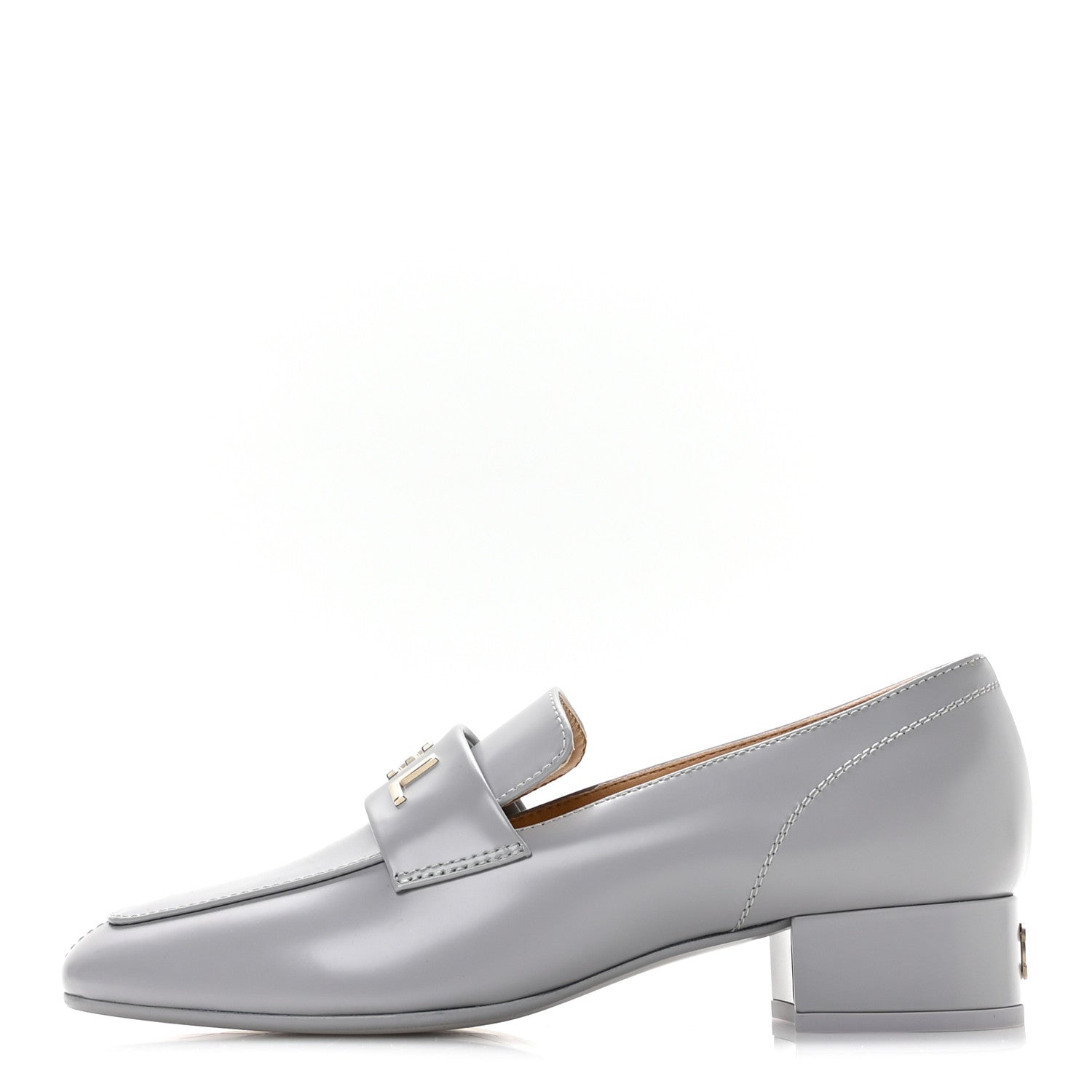 Chanel Shiny Calfskin Logo Loafers 37 Light Grey