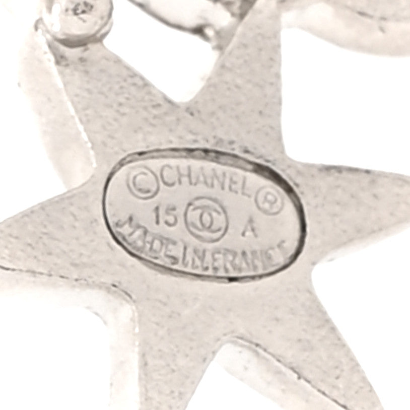 Chanel Crystal Star CC Earrings Silver