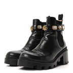 Gucci Calfskin Crystal GG Trip Chelsea Ankle Boots 38 Black