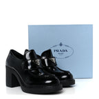 Prada Spazzolato Metal Triangle Logo 85mm Loafers 40 Black