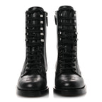 Chanel Calfskin Cap Toe Lace Up Combat Boots 37.5 Black