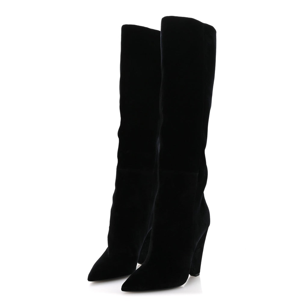 Saint Laurent Velvet Niki 105 Thigh High Boots 37.5 Black