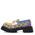 Gucci GG Supreme Monogram Cordovan Lux Womens Harald Horsebit 25mm Platform Loafers 35.5 Beige Sugar Pink Crop Shine Purple Marine