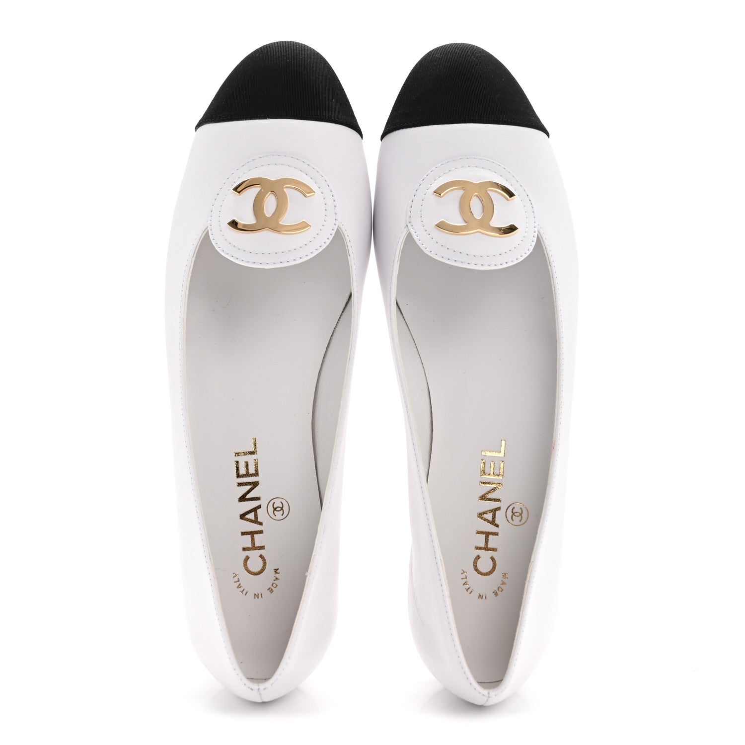 Chanel Calfskin Grosgrain Cap Toe CC Moccasin Loafers 40 White Black