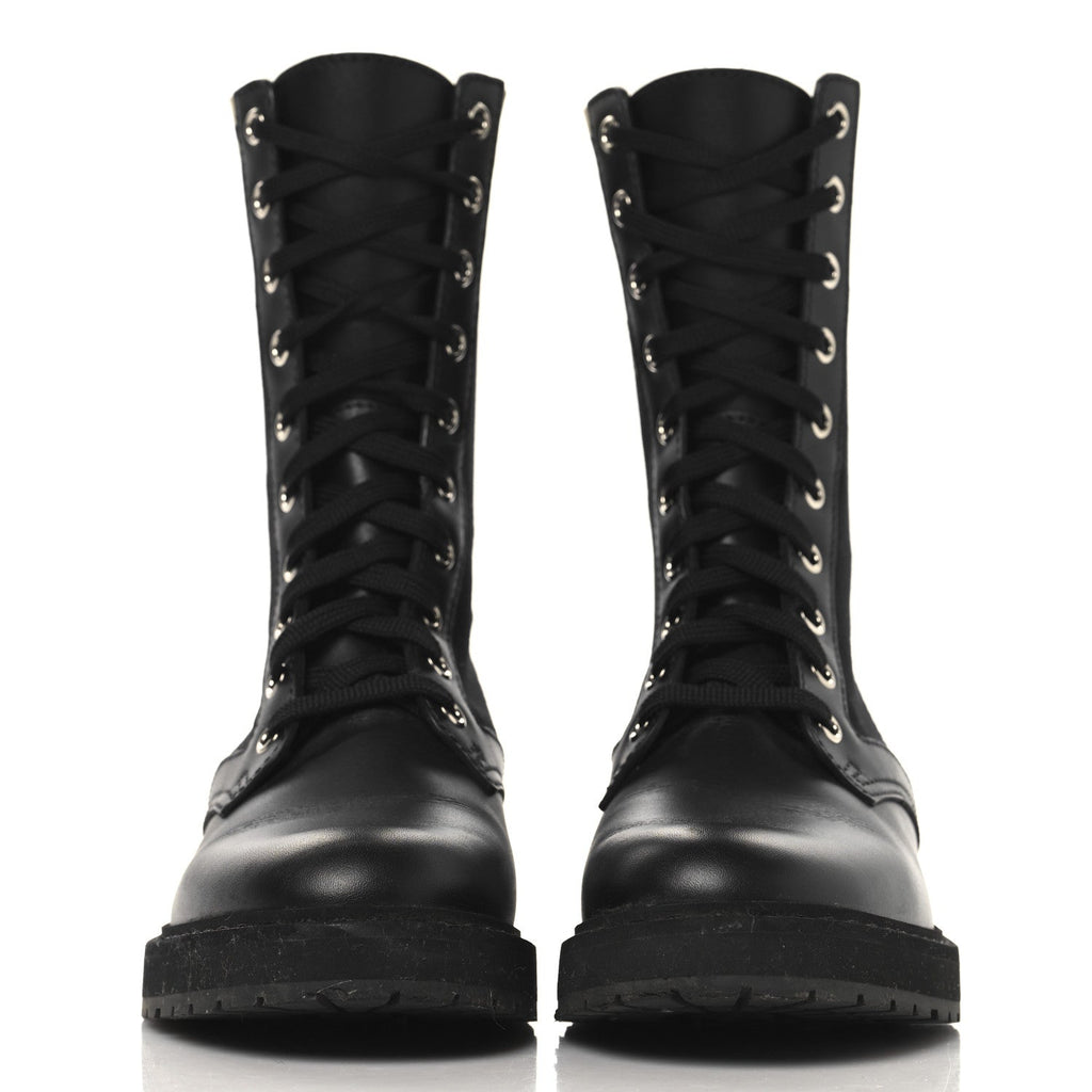 Fendi Calfskin Stretch Fabric Rockoko Biker Boots 36.5 Tobacco Black Marino