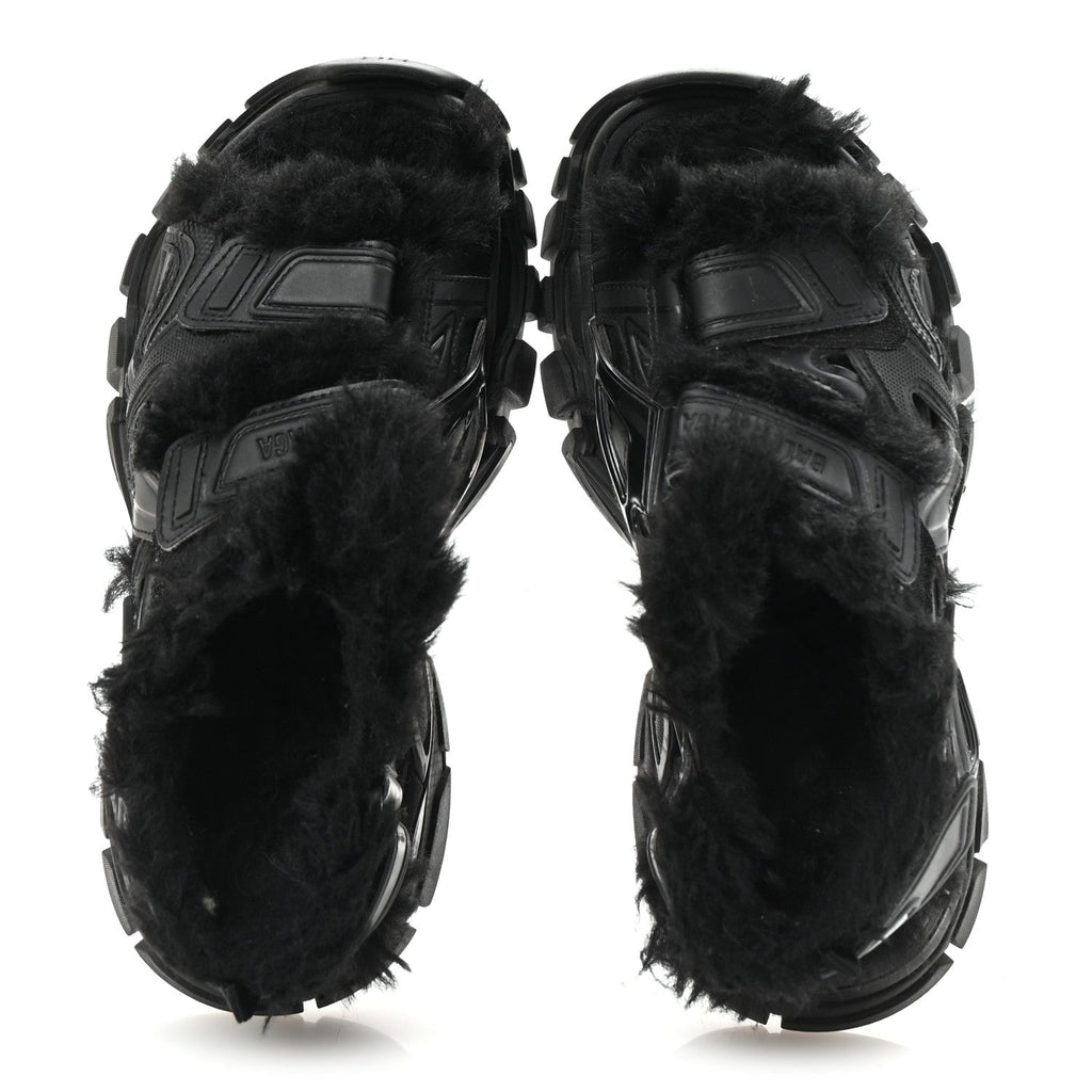 Balenciaga Faux Fur Rubber Mesh Womens Track Sandals 40 Black