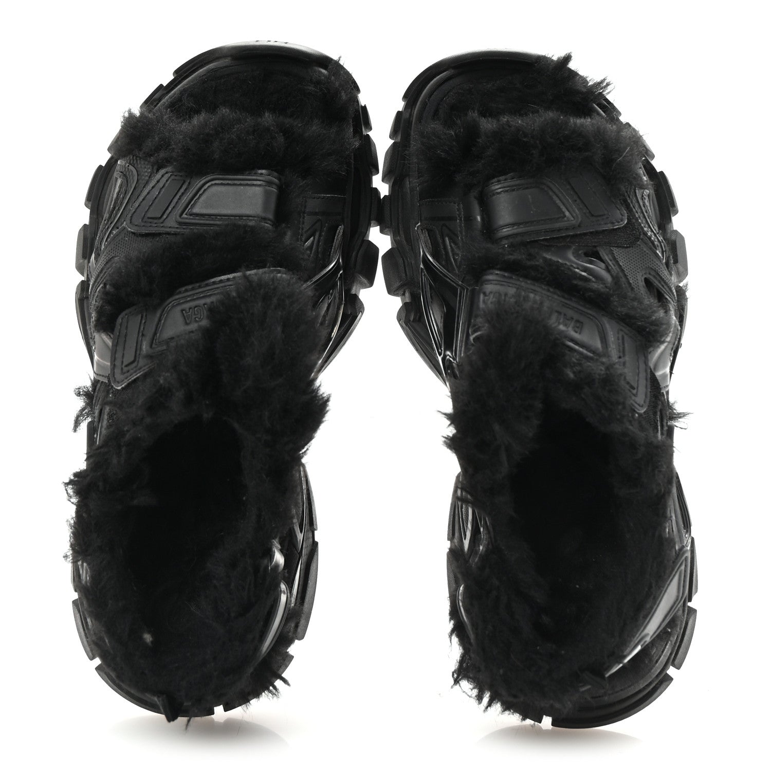 Balenciaga Faux Fur Rubber Mesh Womens Track Sandals 40 Black