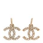 Chanel Crystal Pearls CC Drop Earrings Light Gold