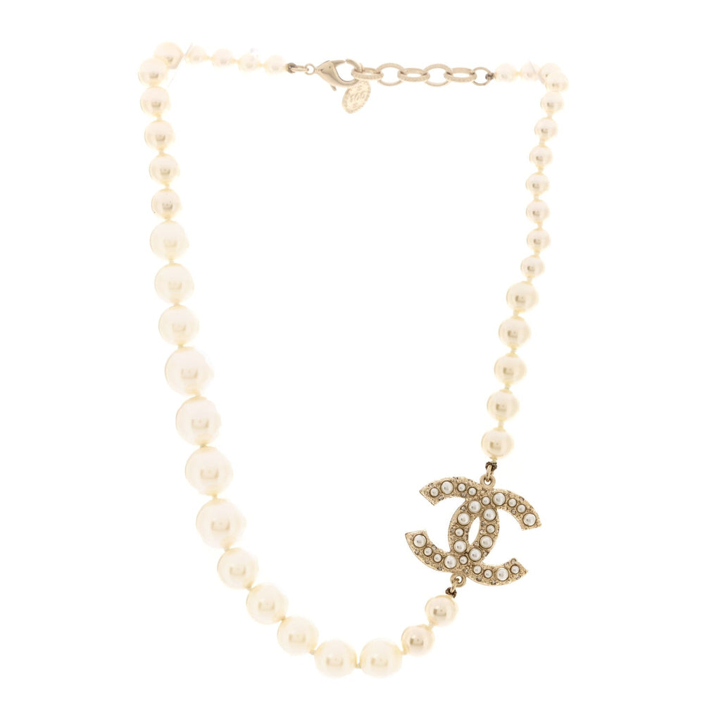 Chanel Pearl CC 100th Anniversary Necklace Light Gold
