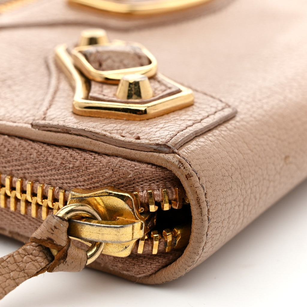 Balenciaga Chevre Gold Metallic Edge Hardware Continental Zip Around Wallet Rose Des Sables
