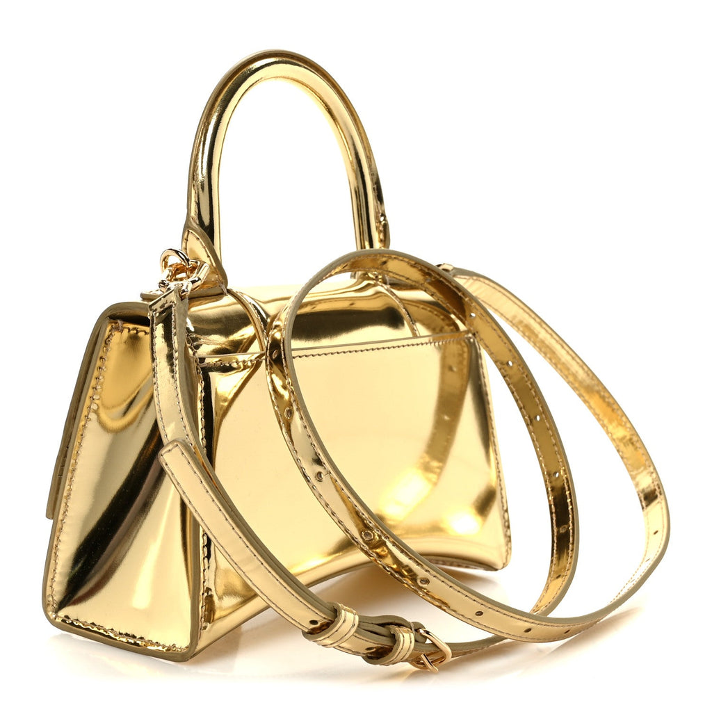 Balenciaga Mirror Calfskin Hourglass Top Handle Bag XS Gold