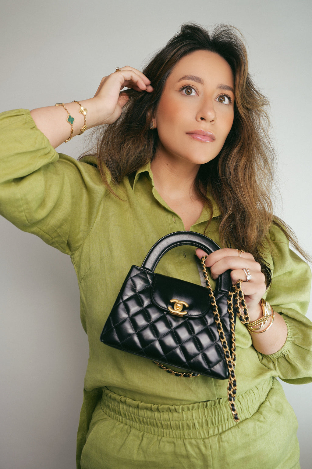 Chanel 23C Black Aged Calfskin Quilted Nano Kelly Shopper