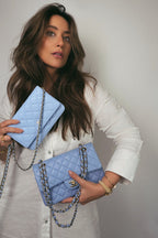 Chanel 21C Sky Blue Lambskin Quilted Classic Flap Small Light Gold Hardware
