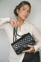 Chanel So Black Shiny Crumpled Calfskin Quilted Medium Classic Flap