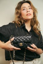 Chanel Black Caviar Quilted Mini Rectangular Flap Aged Gold Hardware