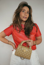 Chanel 25A Beige Lambskin Quilted Nano Kelly Shopper Aged Gold Hardware