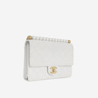 Chanel Medium Pearl Flap - White Calfskin | Gold Hardware