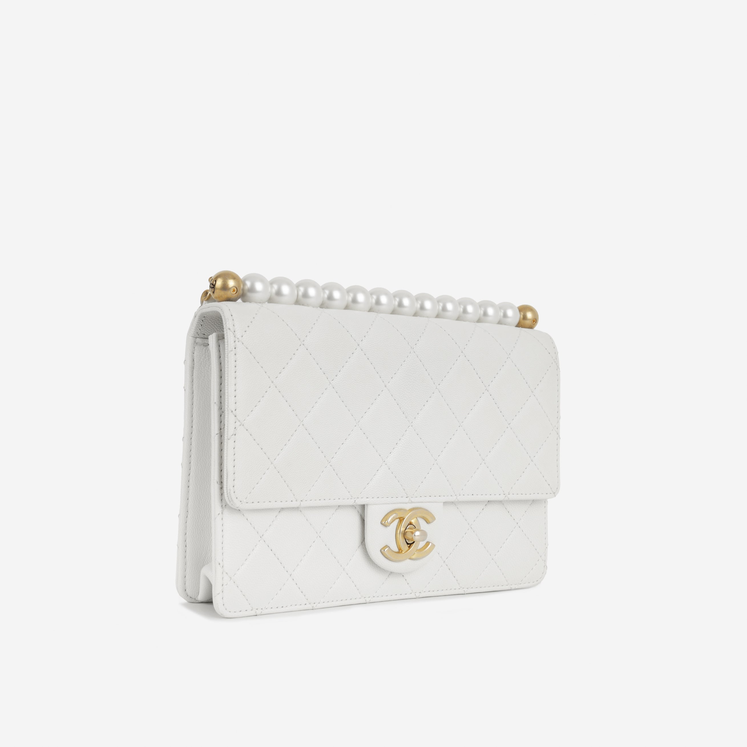 Chanel Medium Pearl Flap - White Calfskin | Gold Hardware