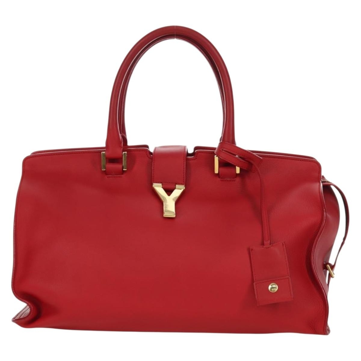Saint Laurent Classic Y Cabas Leather Red Leather Handbag (Authentic Pre-Loved)
