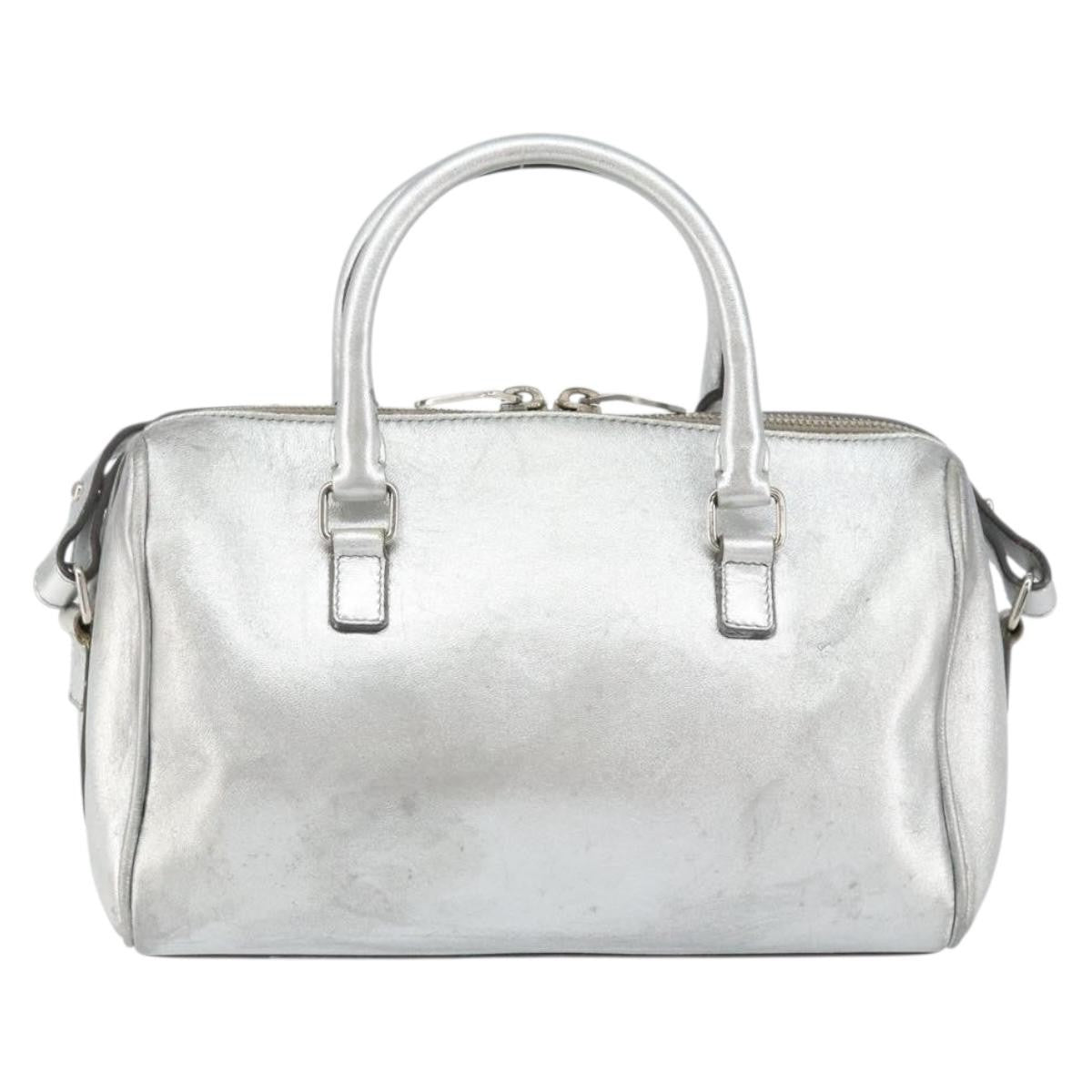 Saint Laurent Classic Duffle Bag Leather Silver Leather Handbag (Authentic Pre-Loved)