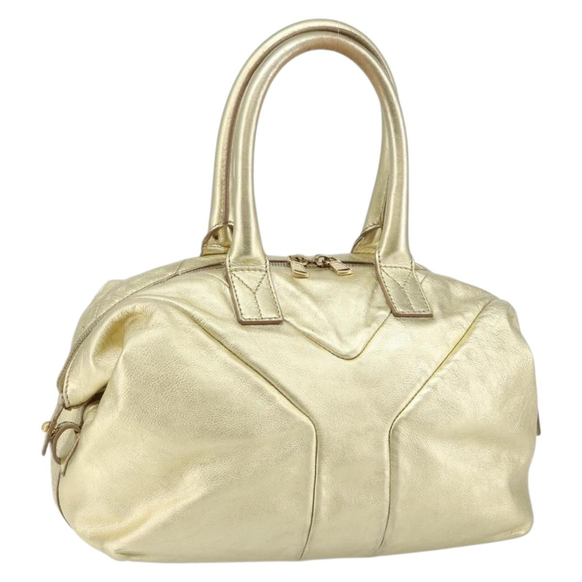 Saint Laurent Easy Y Bag Pebbled Leather Gold Leather Bag (Authentic Pre-Loved)
