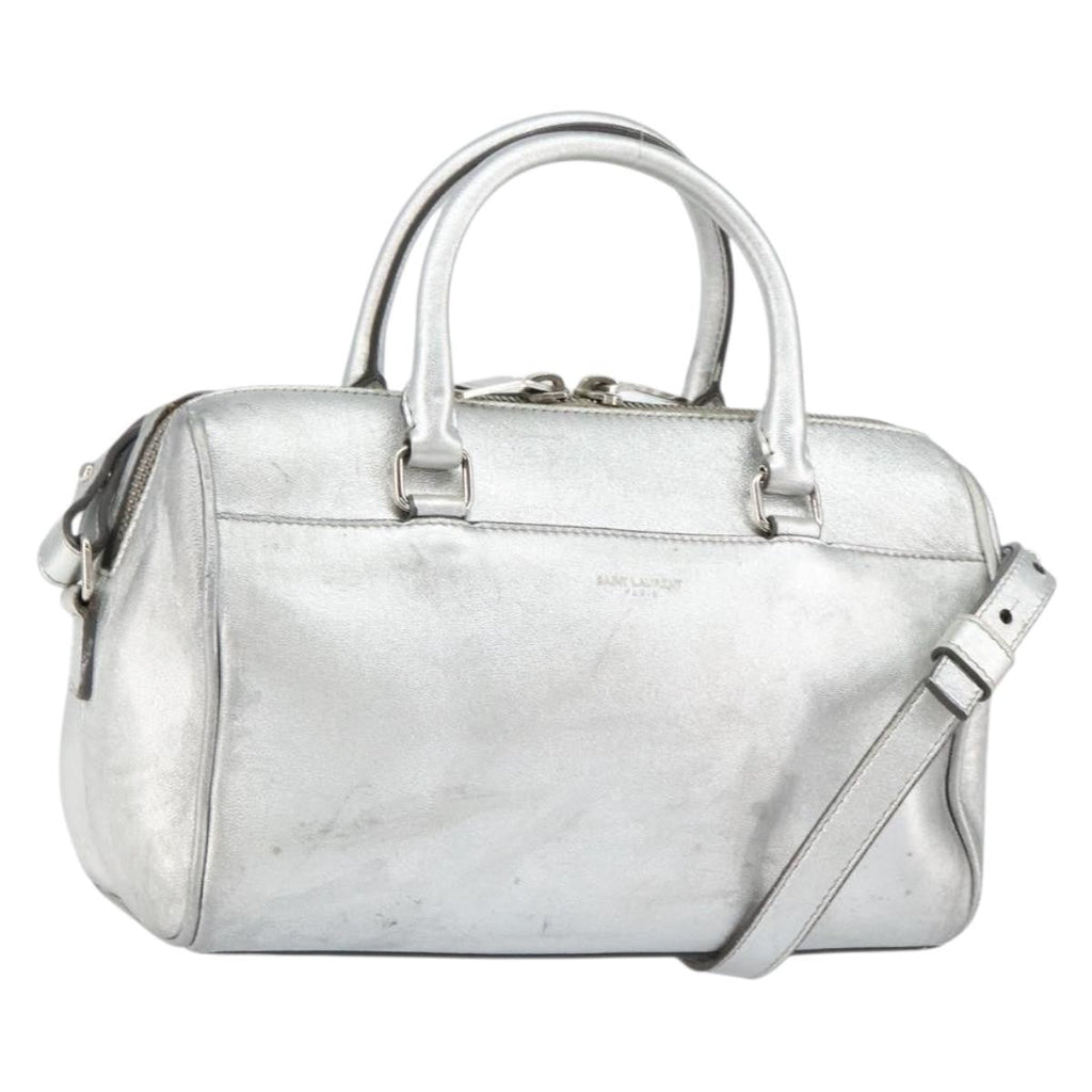 Saint Laurent Classic Duffle Bag Leather Silver Leather Handbag (Authentic Pre-Loved)