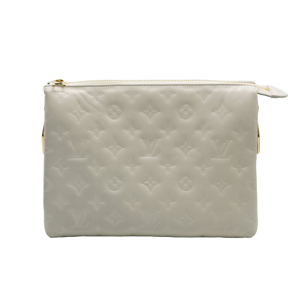 Louis Vuitton Cream Puffy Lambskin Monogram Coussin PM