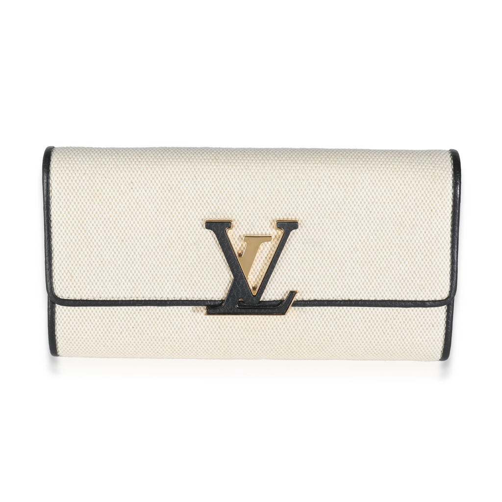 Louis Vuitton Black Taurillon Beige Canvas Capucines Wallet