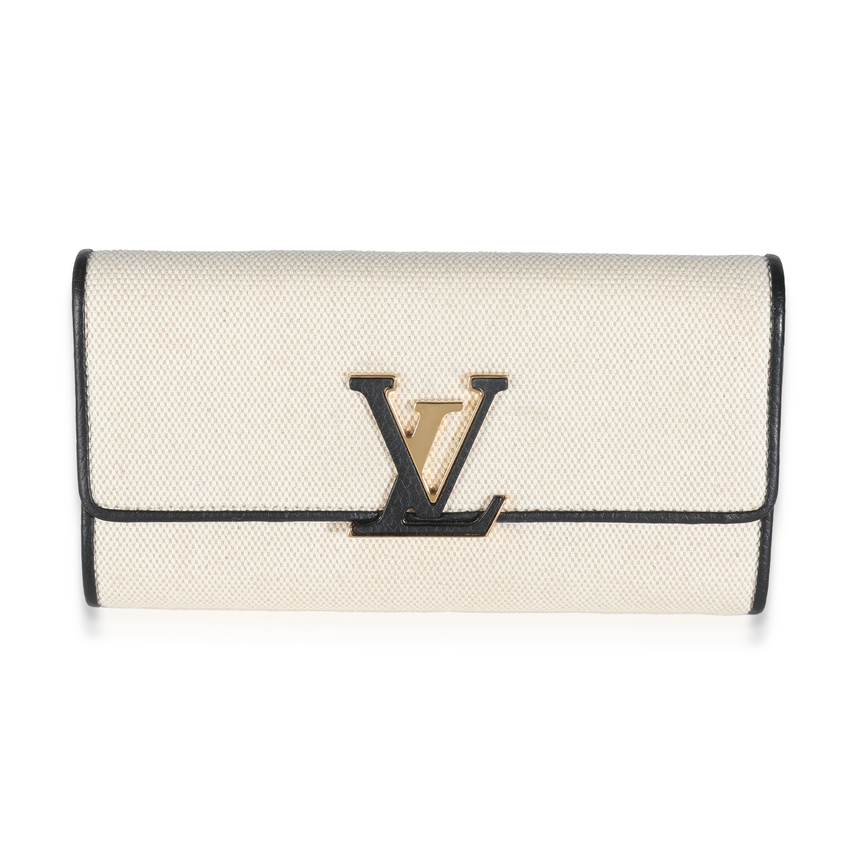 Louis Vuitton Black Taurillon Beige Canvas Capucines Wallet