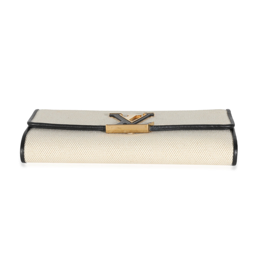 Louis Vuitton Black Taurillon Beige Canvas Capucines Wallet