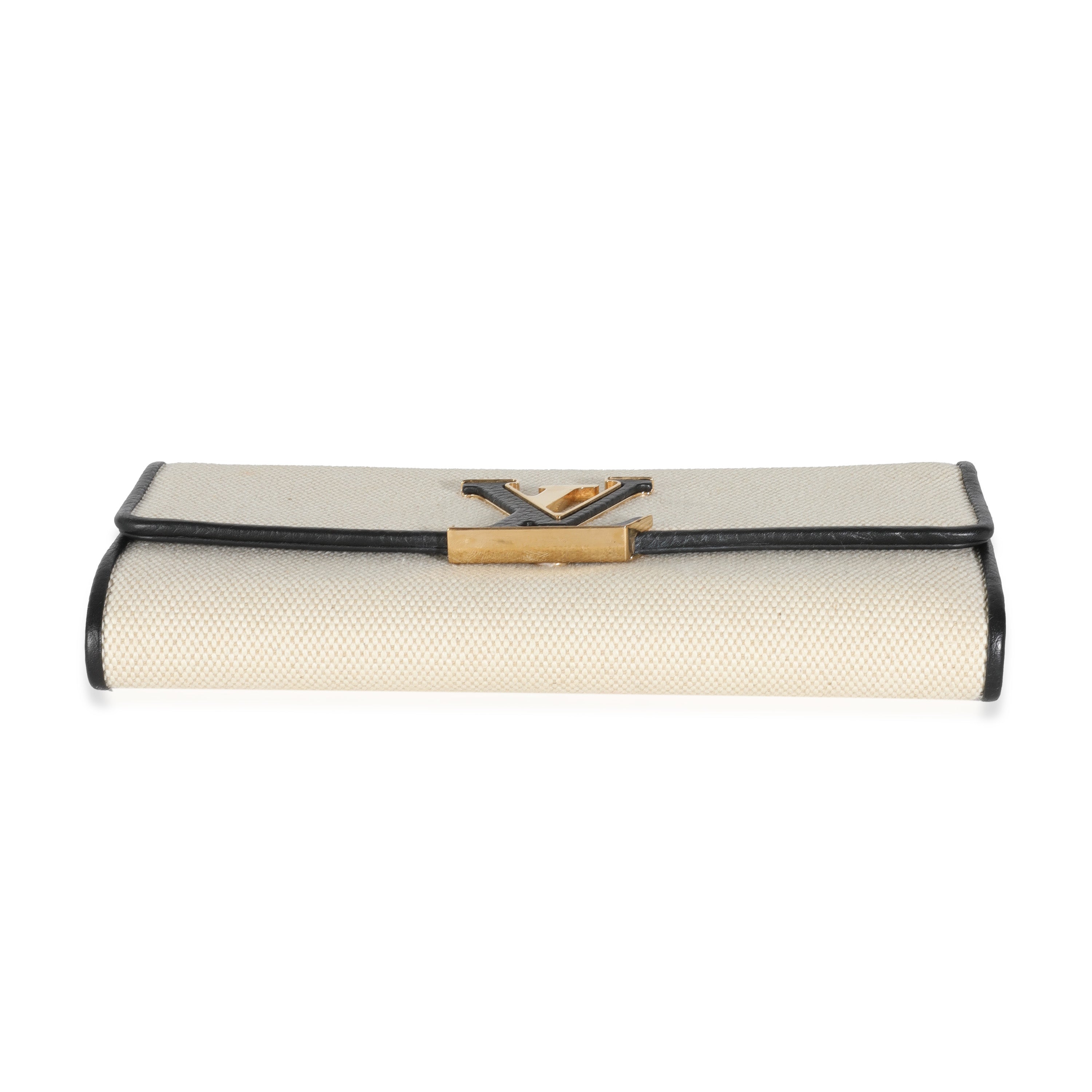 Louis Vuitton Black Taurillon Beige Canvas Capucines Wallet