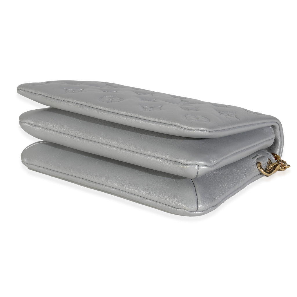 Louis Vuitton Silver Metallic Lambskin Embossed Monogram Pochette Coussin