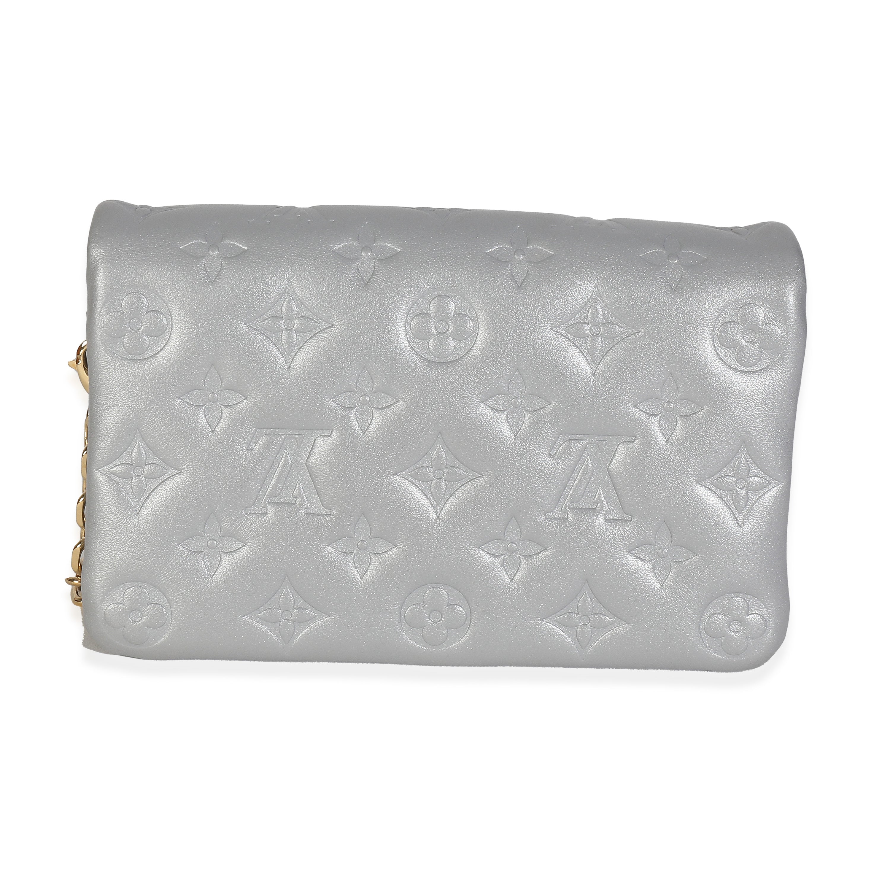 Louis Vuitton Silver Metallic Lambskin Embossed Monogram Pochette Coussin