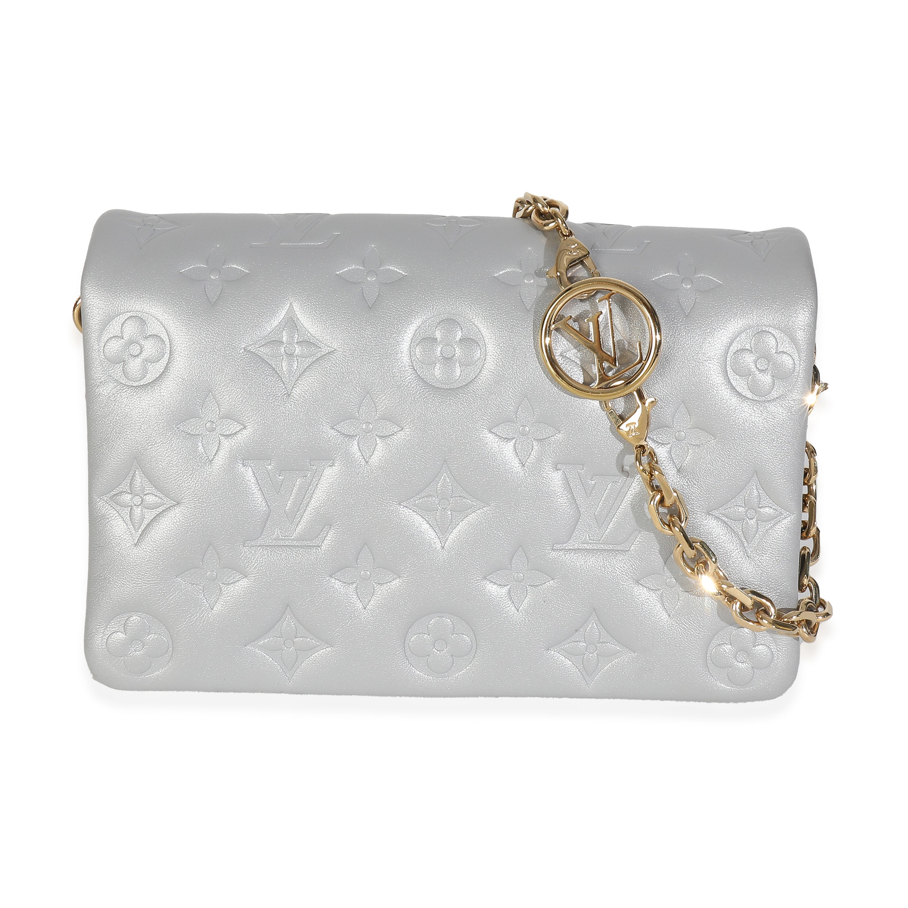 Louis Vuitton Silver Metallic Lambskin Embossed Monogram Pochette Coussin