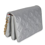 Louis Vuitton Silver Metallic Lambskin Embossed Monogram Pochette Coussin