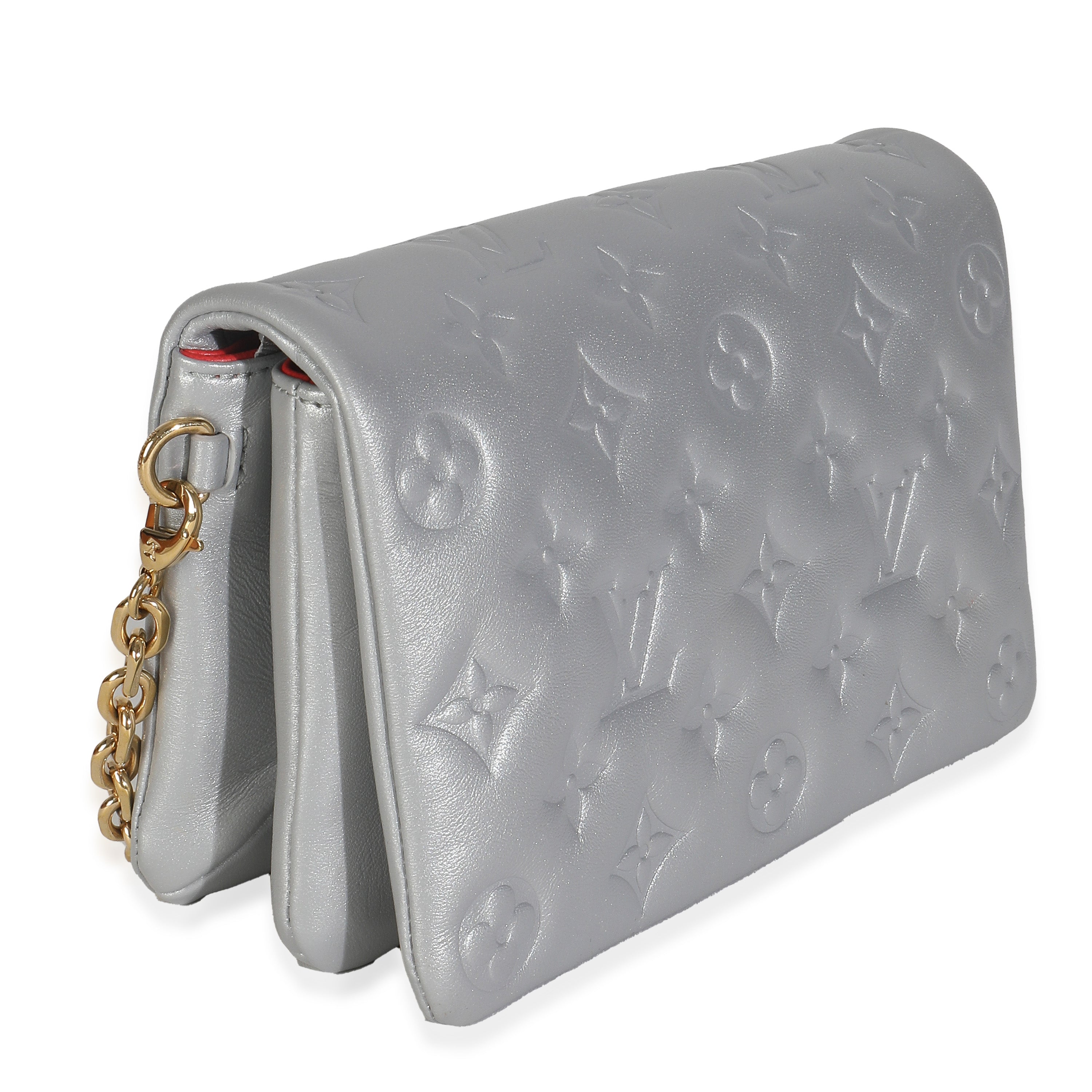 Louis Vuitton Silver Metallic Lambskin Embossed Monogram Pochette Coussin