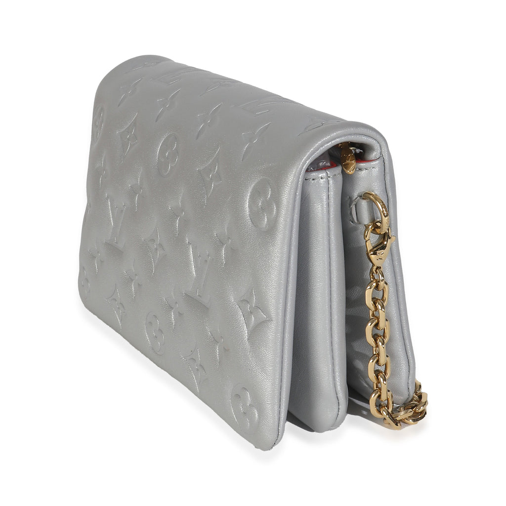 Louis Vuitton Silver Metallic Lambskin Embossed Monogram Pochette Coussin